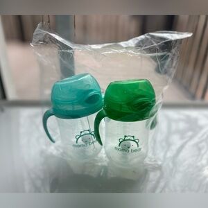 Mama Bear Weighted Straw Sippy Cups Set of 2 - NEW Blue and Green